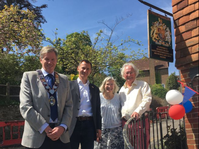 Haslemere mayor Cllr Simon Dear (left), South West Surrey MP Jeremy Hunt and Carmen and Christopher Ashton-Jones at the celebrations