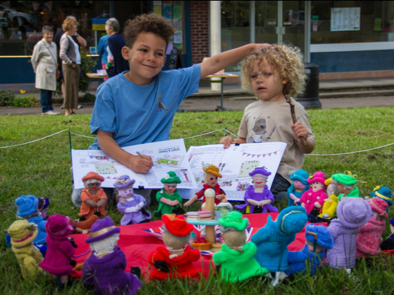 Otis, three, and Ted, six, complete Fernhurst’s Mini Majesties treasure hunt