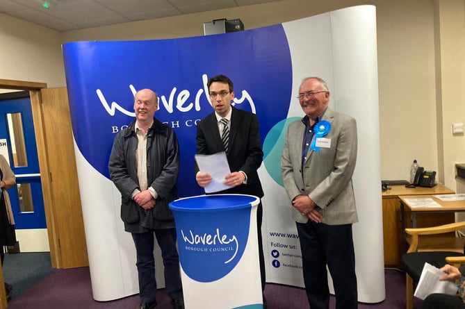 Victor Conrad Waters (left), returning officer Tom Horwood and Malcolm Tucker