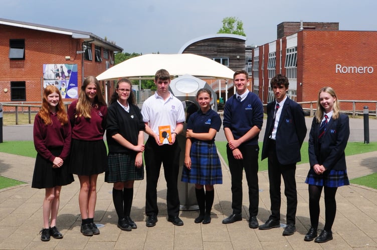 Ana Hernandez and Daniel Bailey (both Weydon), Megan Jackson and Finn Wildman (Farnham Heath End), Oliver Langridge and Mia Hart (Woolmer Hill) and pupils from Rodborough (names omitted)