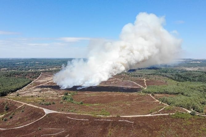 An aerial view of the July 24 wildfire at Hankley Common, taken by a fire service helicopter