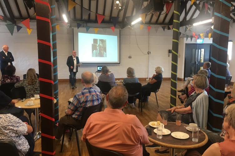 Anthony Roberts recites his poem ‘Gavin Stride’ at a farewell afternoon tea for the outgoing Farnham Maltings’ director