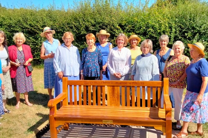 Platinum Jubilee bench donated by Farringdon Women’s Institute in All Saints Church churchyard, Farringdon.