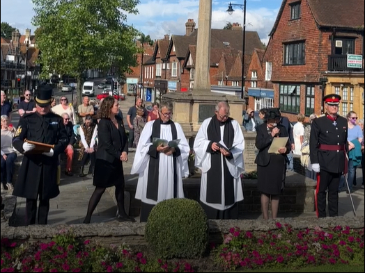 A crowd gathered as Haslemere mayor Councillor Jacquie Keen read a proclamation for King Charles III by the town’s memorial green at 4pm on Sunday