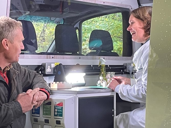 Countryfile presenter Tom Heap and Caroline Gorton from Forest Research in the mobile laboratory