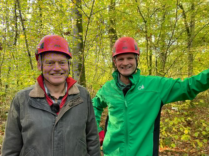 Countryfile presenter Tom Heap with Matt Wilkinson of Forest Research at the flux tower