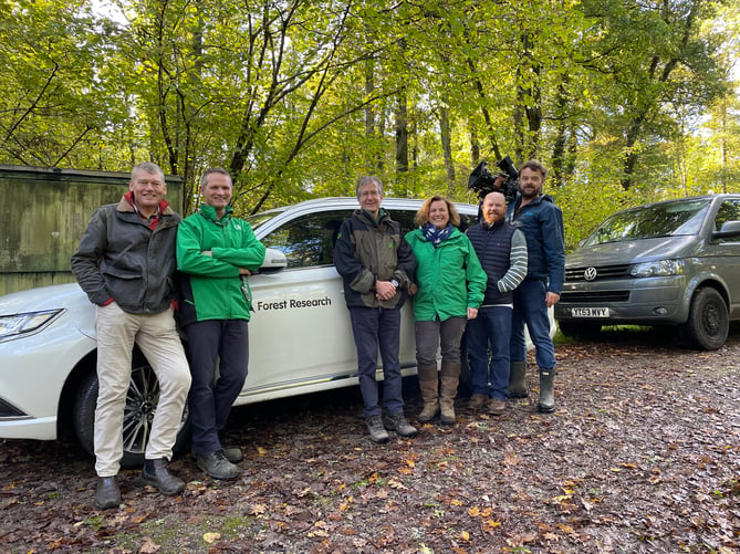 The Countryfile team with Matt Wilkinson, James Morison and Charlotte Magowan from Forest Research