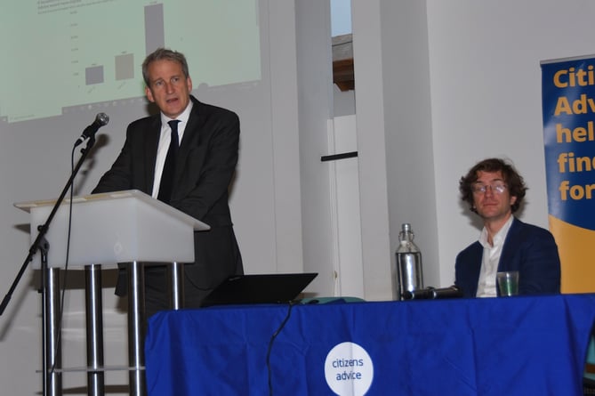 East Hampshire MP Damian Hinds speaks at a Citizens Advice East Hampshire cost-of-living crisis event for the district’s support organisations at the Alton Maltings Centre on November 18th 2022.