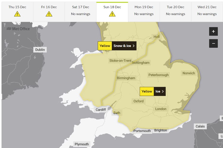 Met Office weather warning, December 15th 2022.