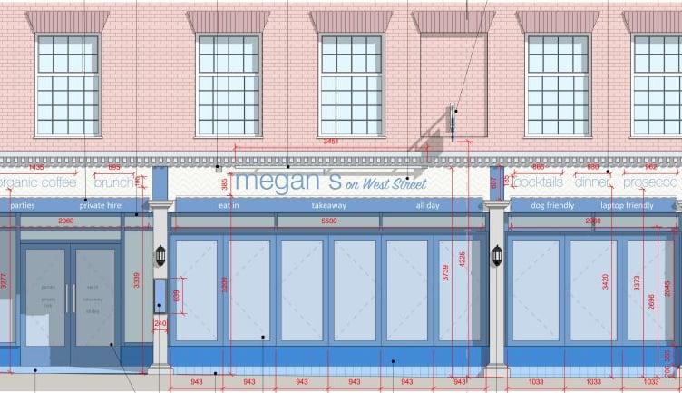 The proposed frontage of the new Megan’s restaurant in West Street’s former Argos store