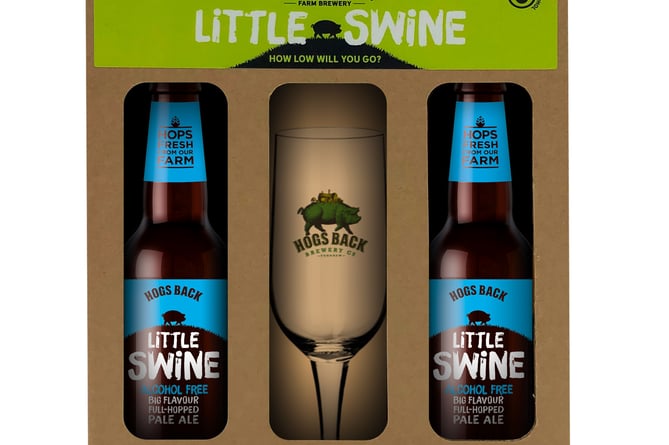 Simply email your name and phone number to competitions@farnhamherald.com to stand a chance of winning a gift pack containing two bottles of Little Swine 0.5% plus a stylish Hogs Back glass