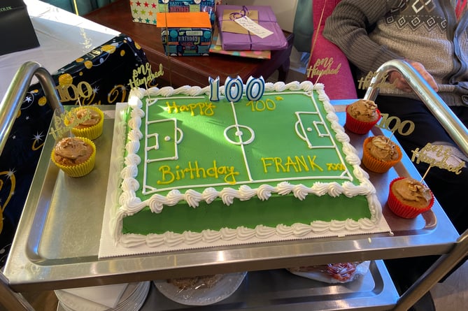 Frank Rhodes' football-themed 100th birthday cake