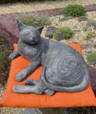 Cat sculpture exhibited at Ramster Gardens in Chiddingfold, April 28th to May 29th 2023.