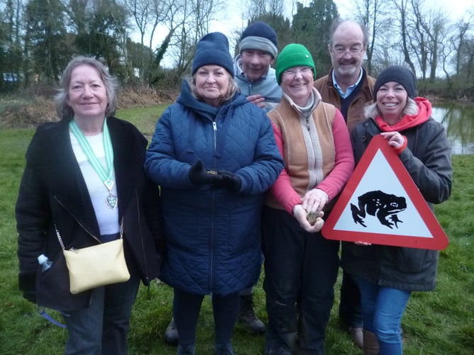 Toad patrollers in Newton Valence, March 2022.