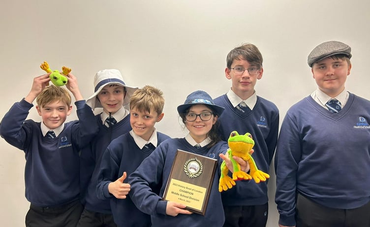 Farnham Heath End School's team with their trophy having beaten Eton College on their way to the International History Bowl and Bee titles
