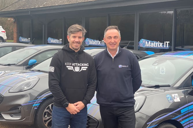 Nic Cronin, managing director of Matrix (right), got to know Whitehill veteran Brian Wood (left) through their love of Portsmouth FC