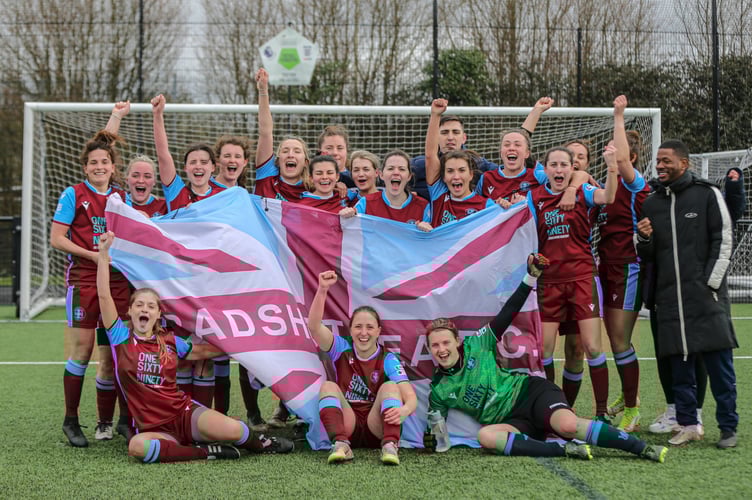 Badshot Lea Ladies celebrate winning the league title