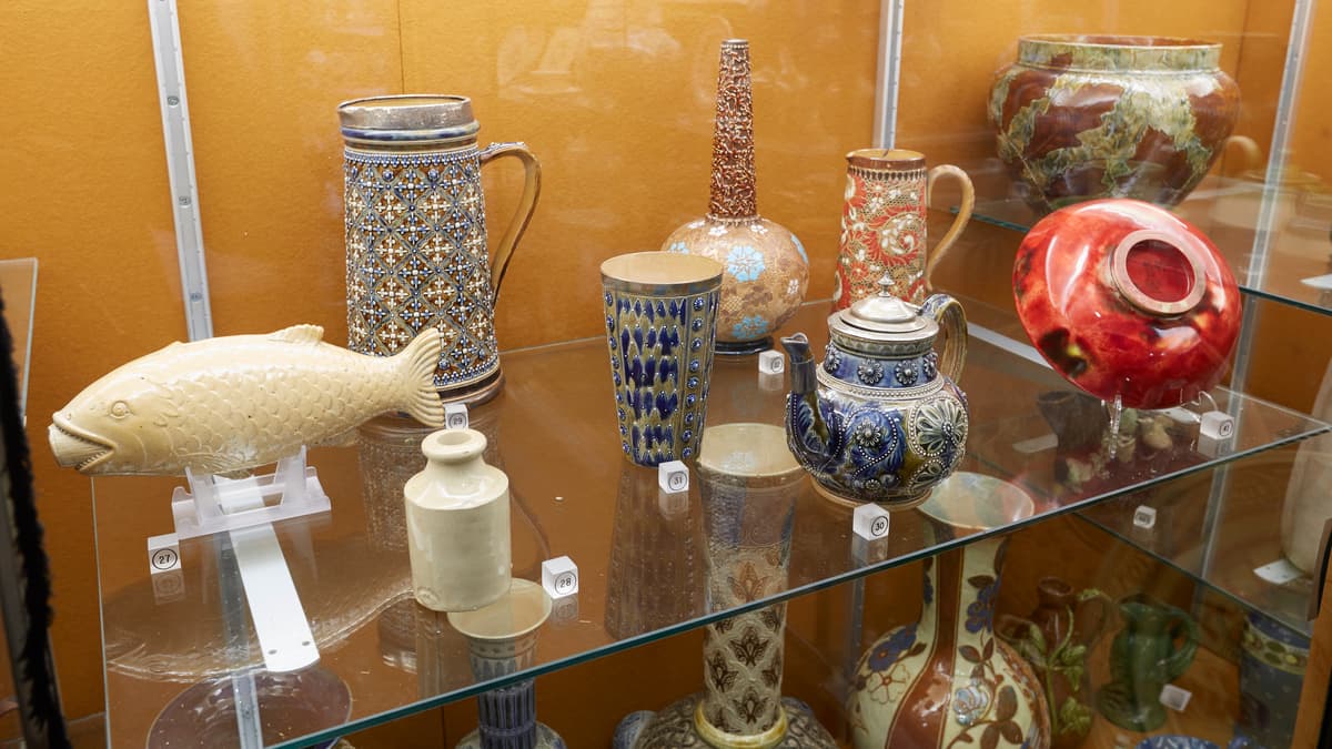 Researchers looking at ceramics collection at Allen Gallery in Alton