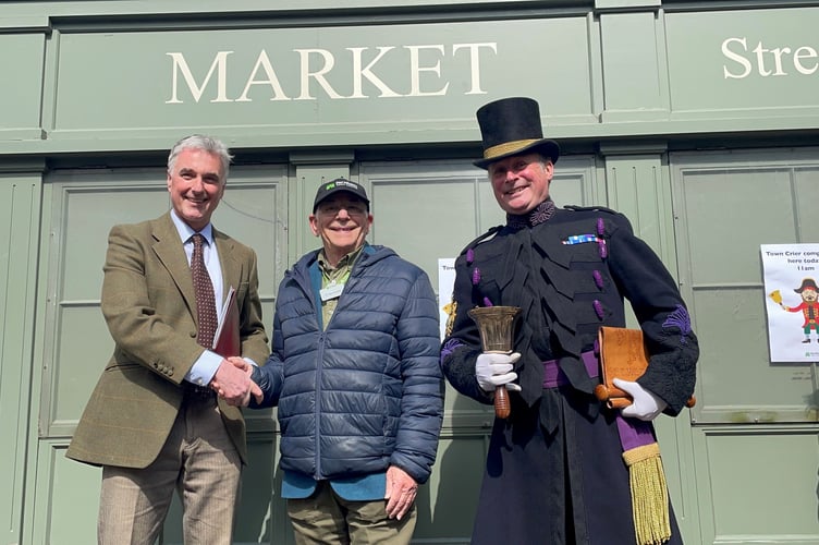 Farnham's new town crier Michael Stephens (left) with the mayor of Farnham and chair of the Ancient and Honourable Guild of Town Criers, Christian Ashdown