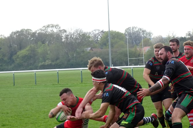 Joss Haslett dives over for Petersfield’s try against Millbrook in the Hampshire Plate final at Penns Place
