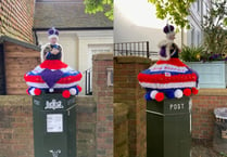 Knitted coronation postbox toppers appear overnight in Haslemere