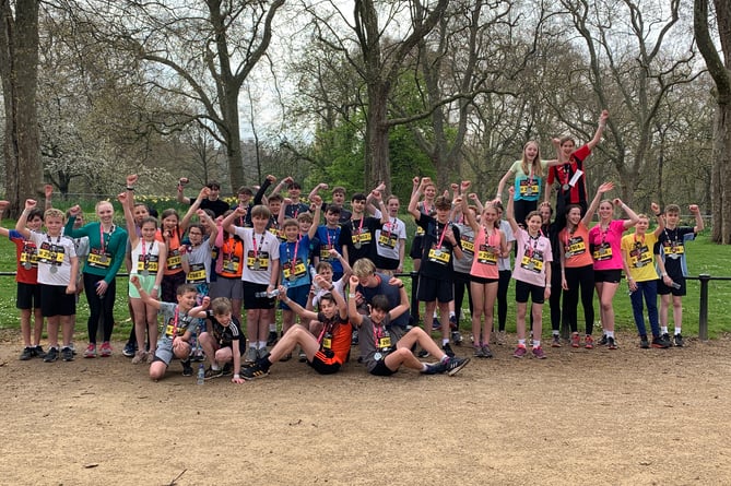 Amery Hill School’s 45 runners in the TCS London Mini Marathon show off their medals, April 22nd 2023.