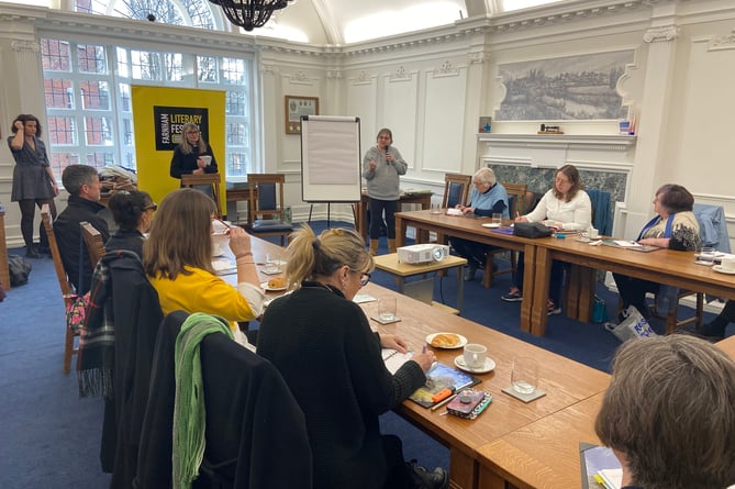 Herald Digital Archive Project consultant Hilary Roberts speaks during the Writing Memories workshop at the Farnham Literary Festival