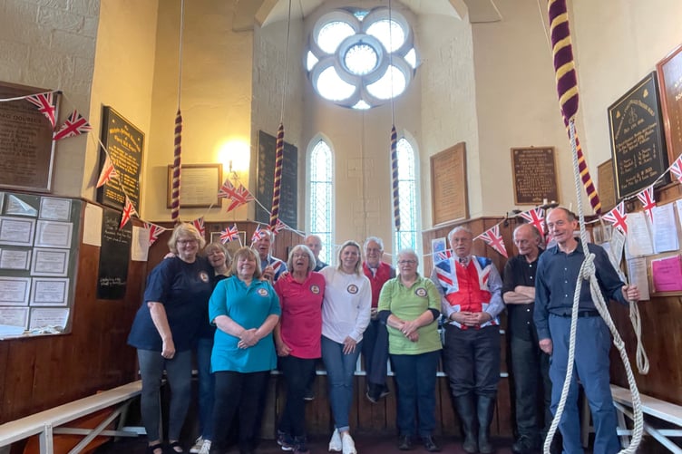 From left: Bell ringers Debbie Matthias, Carol Cooper, Sally Beech, David Cooper, Jan Goodyear, Malcolm Cooper, Lucy Clayton, Robin Helliwell, Valerie Harris, Phil Elworthy, Gordon Strachan and Steve Jolliffe. Not shown: Brent Sigley