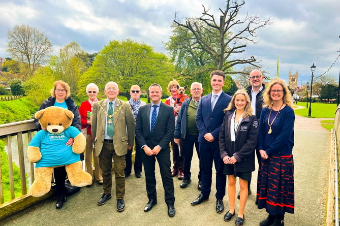 The mayor of Farnham, Cllr Alan Earwaker, with representatives of the town council, sponsors Kidd Rapinet and the Arkell Dyslexia Charity at the launch of this year's Farnham Walking Festival in Gostrey Meadow
