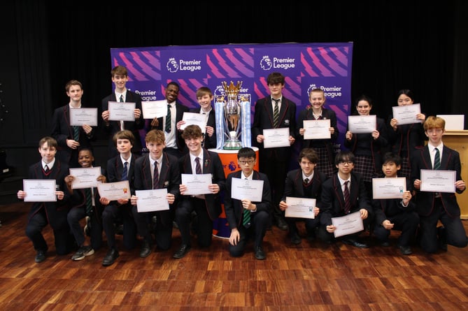 Royal Senior School pupils in Haslemere show off their intermediate mathematical challenge certificates