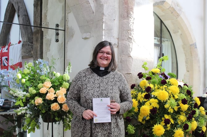 Revd Clare Welham, Coronation Flower Festival, St Peter's Church, Ropley, May 2023.