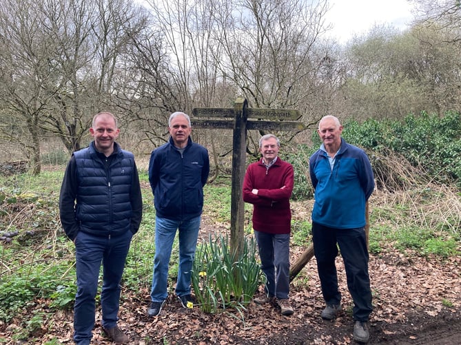 Trustees of the Snailslynch Wood Community Project from left to right: Simon Cryer, Geoff Shutler, Stephen Linton, Stephen Pallant