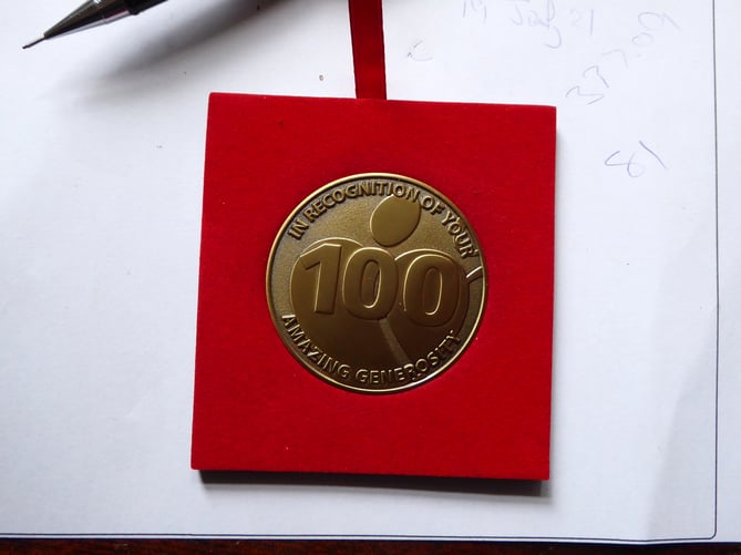 '100 donor' Simon Farrant received his medal and certificate at The Stoop in Twickenham