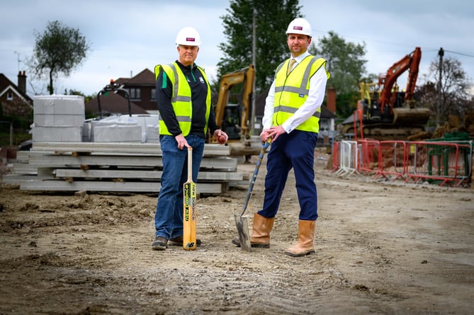 Rowledge Cricket Club chairman Carl Baker and Bewley Homes sales manager Brett Reeves at new development The Wickets