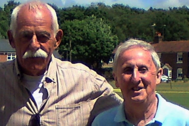 Peter Pietrusiewicz (right) with Chris Grant at Elstead's cricket square – the location of a historic I'Anson title decider, 50 years previous