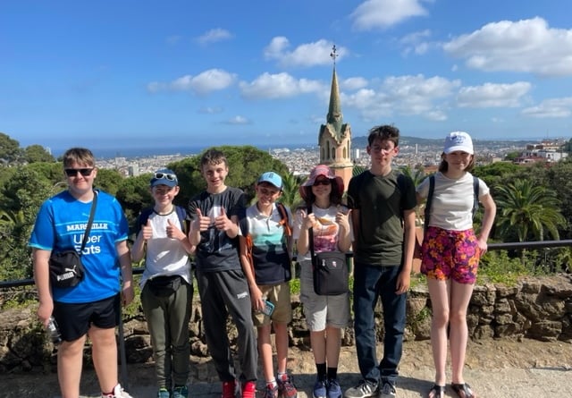 Farnham Heath End School's History Bee team on a sightseeing tour of Barcelona