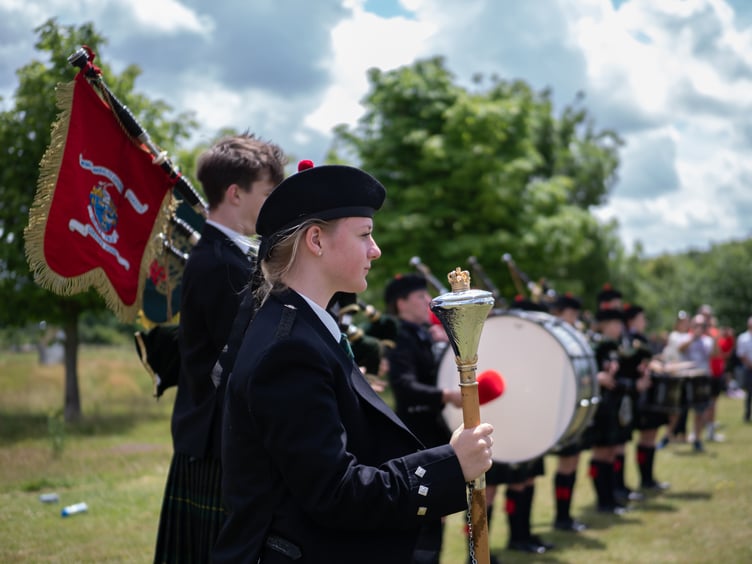 The Gordon School Pipes and Drums Band practises for its performance in Anstey Park, Alton, on June 24th 2023.