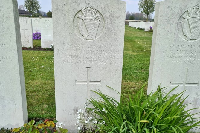 The grave of Farnham man L/Cpl H. J. Humphries