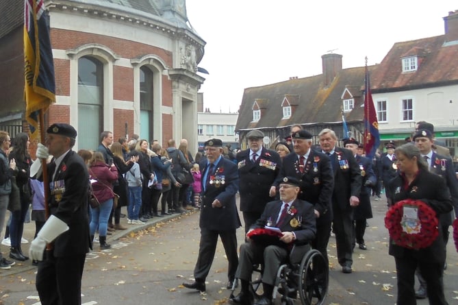 Jeff Williams pictured (in wheelchair) at his final Remembrance Day wreath laying ceremony in Petersfield’s Square