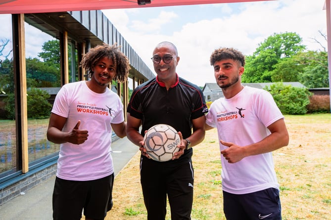 Mo Omar, Colin Jackson and Rebaz Mohammed at a Waverley leisure centre open day