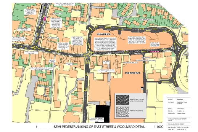 Farnham Society's vision for a semi-pedestrianising of East Street and the Woolmead in detail