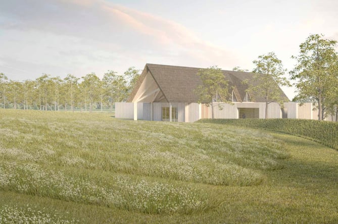 A visualisation of the Ismaili Trust's proposed funeral building at the new 'Farnham Park Cemetery' off Hale Road
