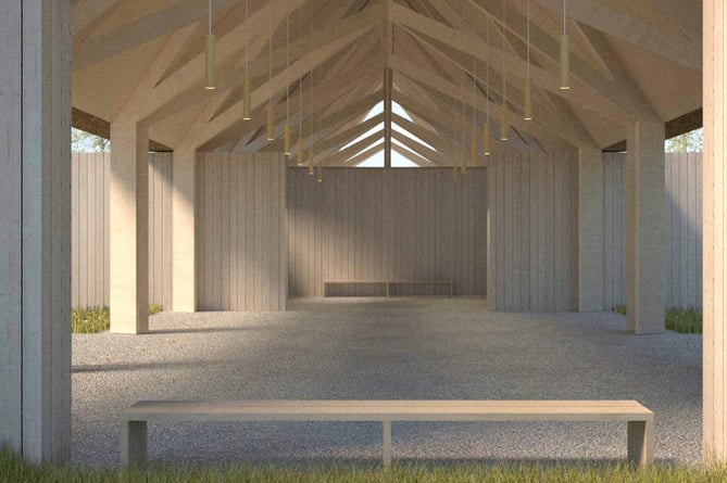 A visualisation of the inside of the proposed funeral building at the proposed Farnham Park Cemetery