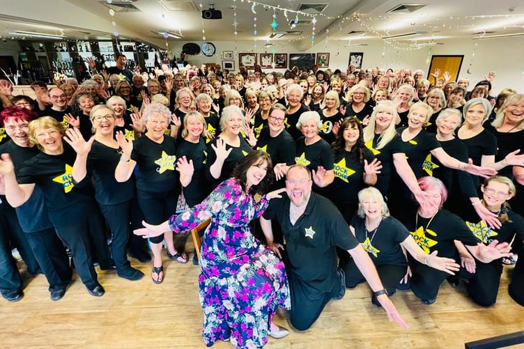 Rock Choir creator Caroline Redman Lusher with the Farnham singers