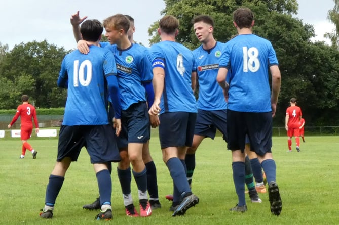 Liss Athletic celebrate one of their seven goals