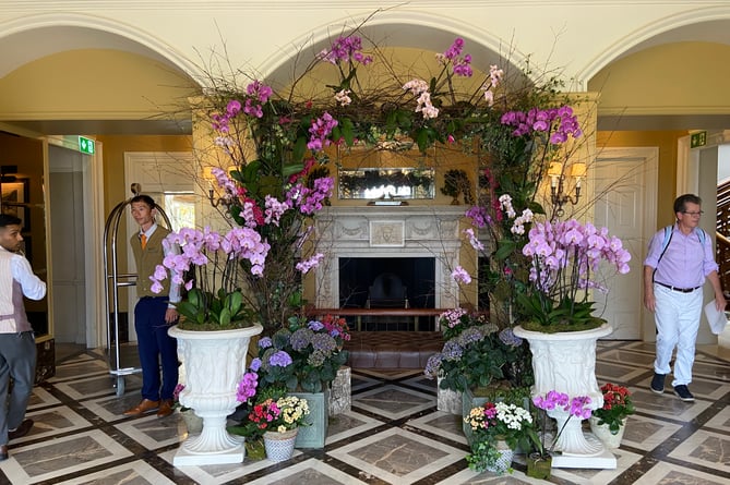 Extravagant floral displays decorate every room at hallway at the Four Seasons Hotel Hampshire