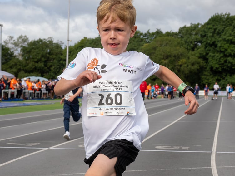 Kidney transplant patient Matti Carrington, 8, from Farnham, won three gold medals and a bronze medal in the annual British Transplant Games in Coventry
