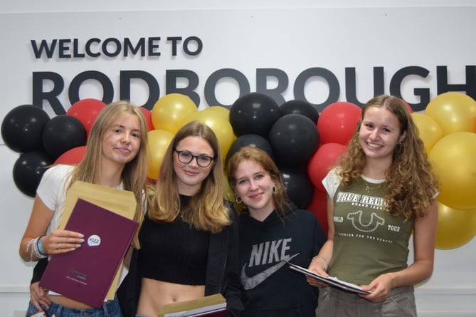 Rodborough students Leanne T-S, Lois H, Lucca E, Lola R on GCSE results day 2023