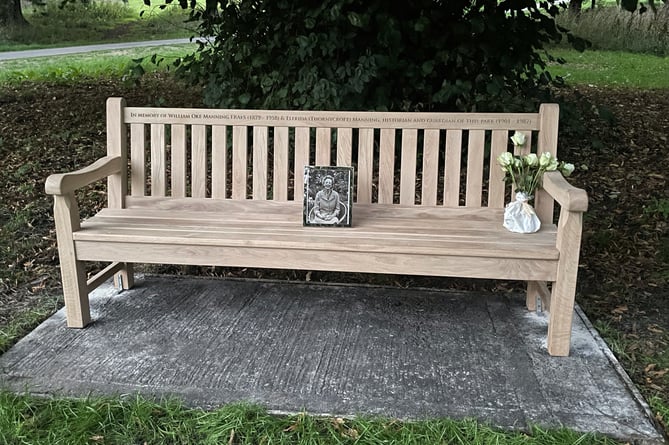 The new park bench dedicated to Elfrida Manning and her husband in Farnham Park