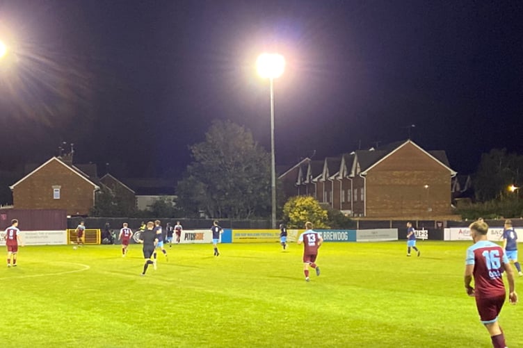 Action from Farnham Town's 4-1 win against Horley Town in the first round of the Premier Challenge Cup